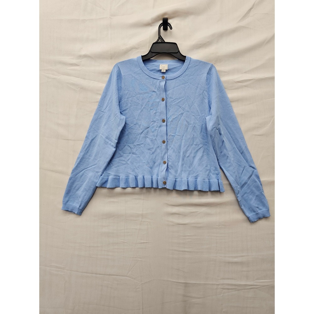 A New Day Womens Ruffle Hem Cardigan Blue Viscose Blend Casual Size Large